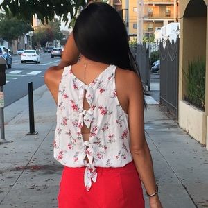 Floral print tank with open tie back